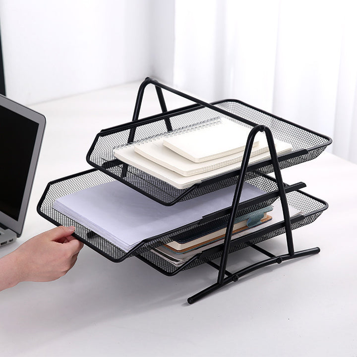 Iron Three Layer File Tray Office Supplies Multi-functional File Holder